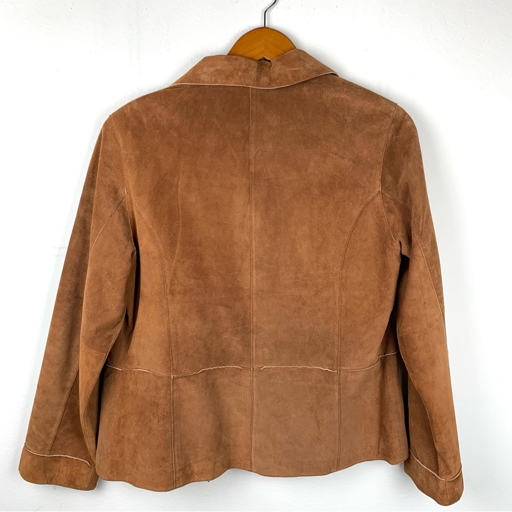 Brandon Thomas Brown Suede Leather Jacket Womens Large Button Up Collared Y2K - Picture 2 of 11